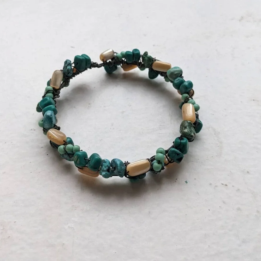 Southwest Turquoise Mermaid Cuff Handmade Bracelet Earthy Fairycore Gem Jewelry